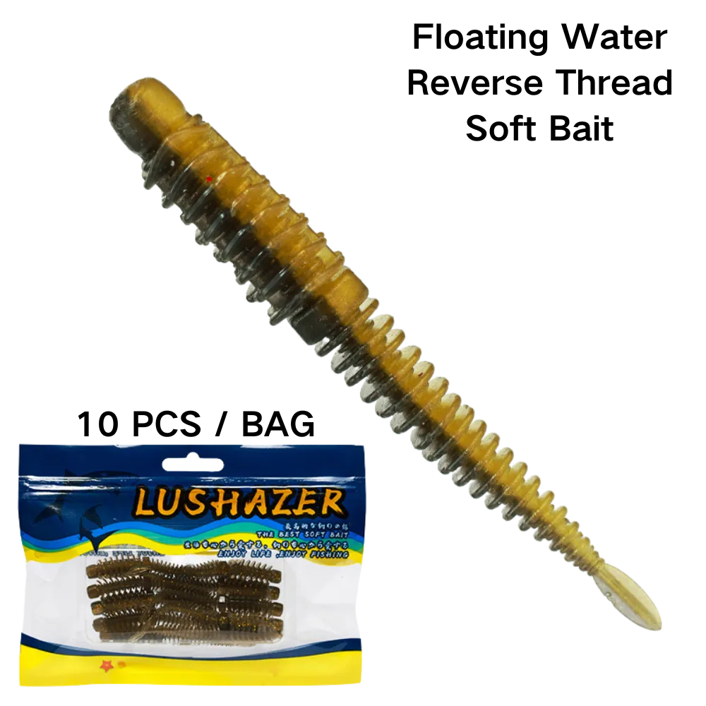 10 Pcs/Bag Pin Tail Floating Soft Worms Reverse Thread Design with Dense Salt Grain