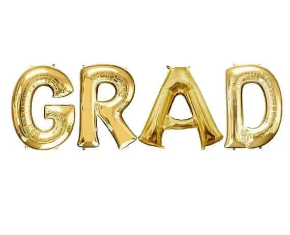 16" Letter Set "GRAD" Mylar Balloon Banner Kit - Gold