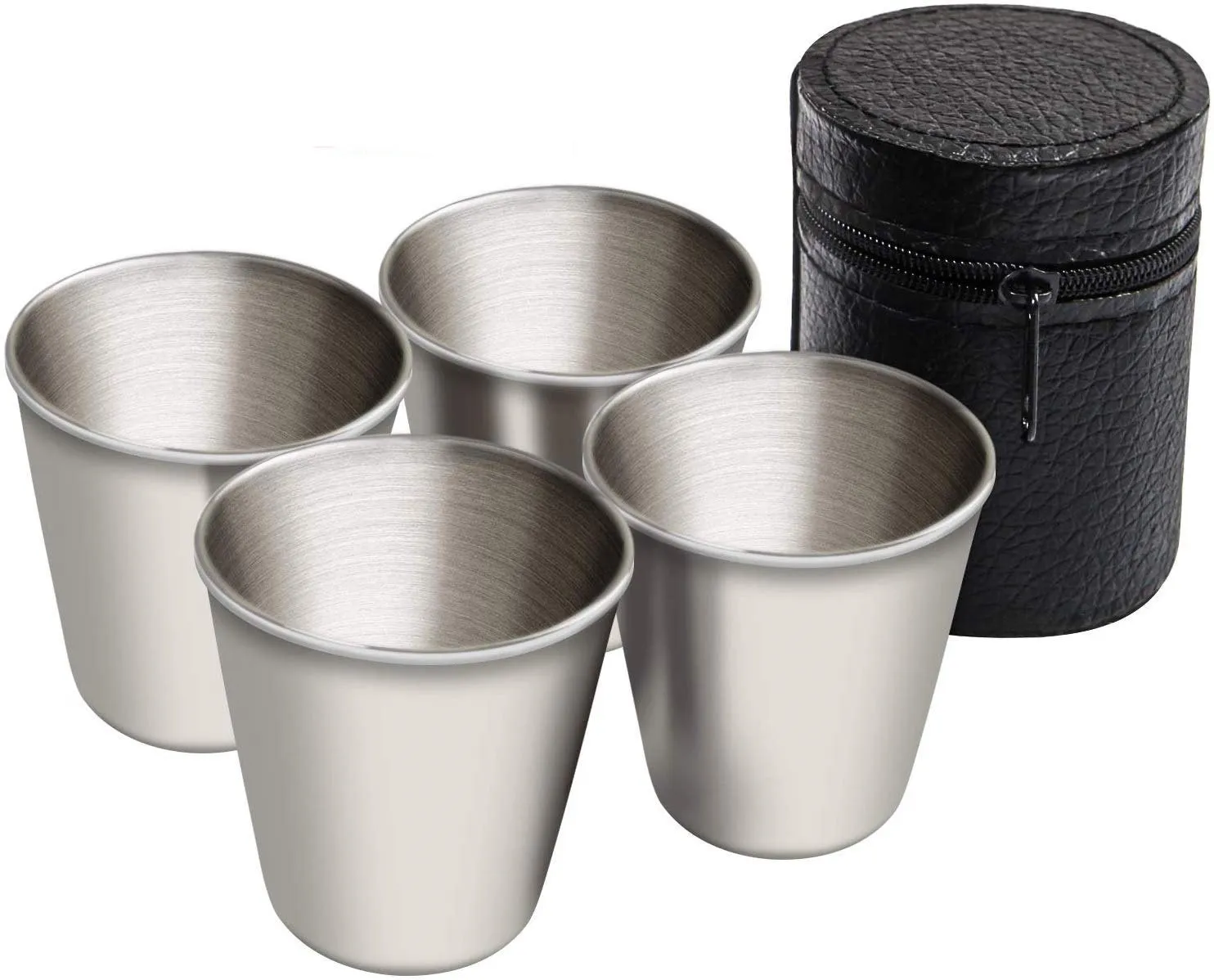 4 pcs 2.7 oz Portable Stainless Steel Drinking Shot Cup Sake Cup w/zipper Bag