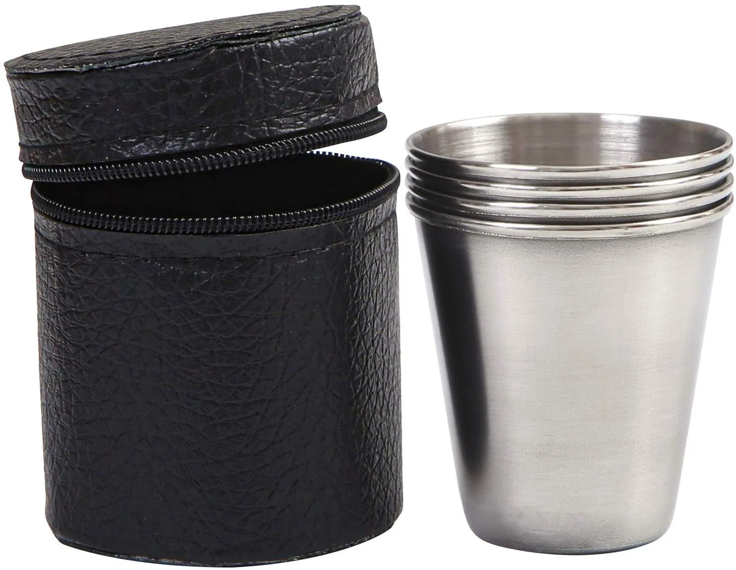 4 pcs 2.7 oz Portable Stainless Steel Drinking Shot Cup Sake Cup w/zipper Bag