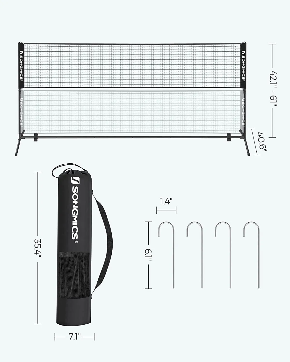 Adjustable Height Portable Badminton Tennis Net, 3m - SONGMICS