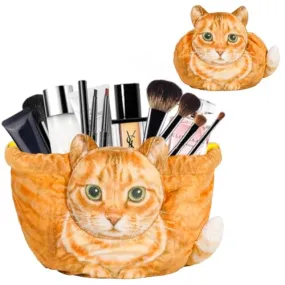 ALLYORS Drawstring Makeup Bag, A cat-shaped storage bag for Dresser/Journey/Storage-Orange Cat