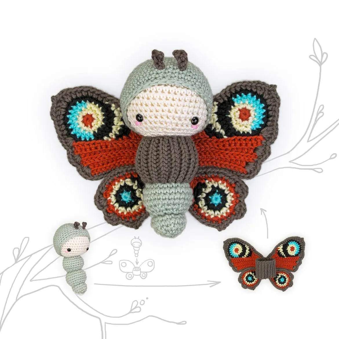 Amigurumi Crochet Kit . Peacock Butterfly