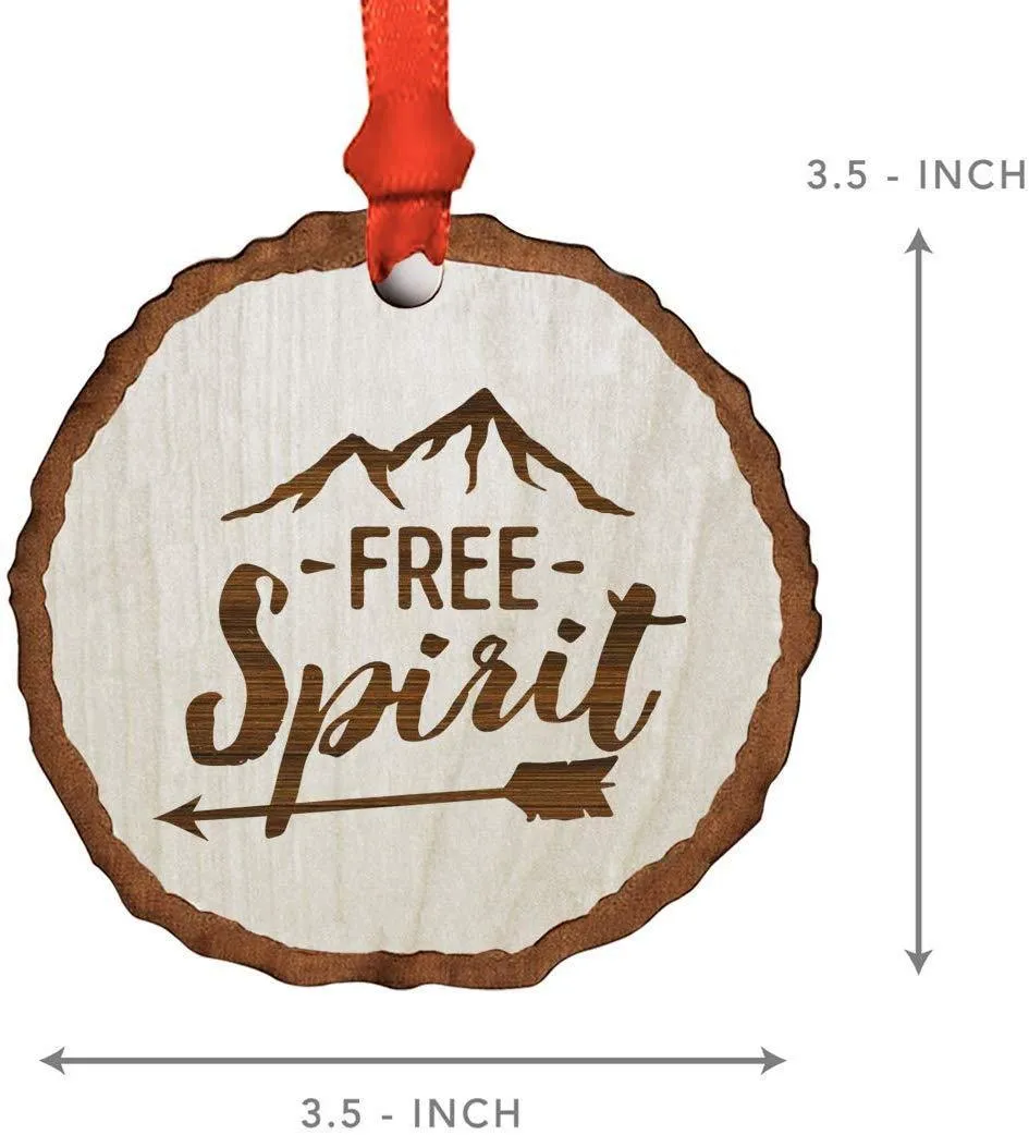 Andaz Press Real Wood Rustic Christmas Ornament, Engraved Wood Slab, Free Spirit