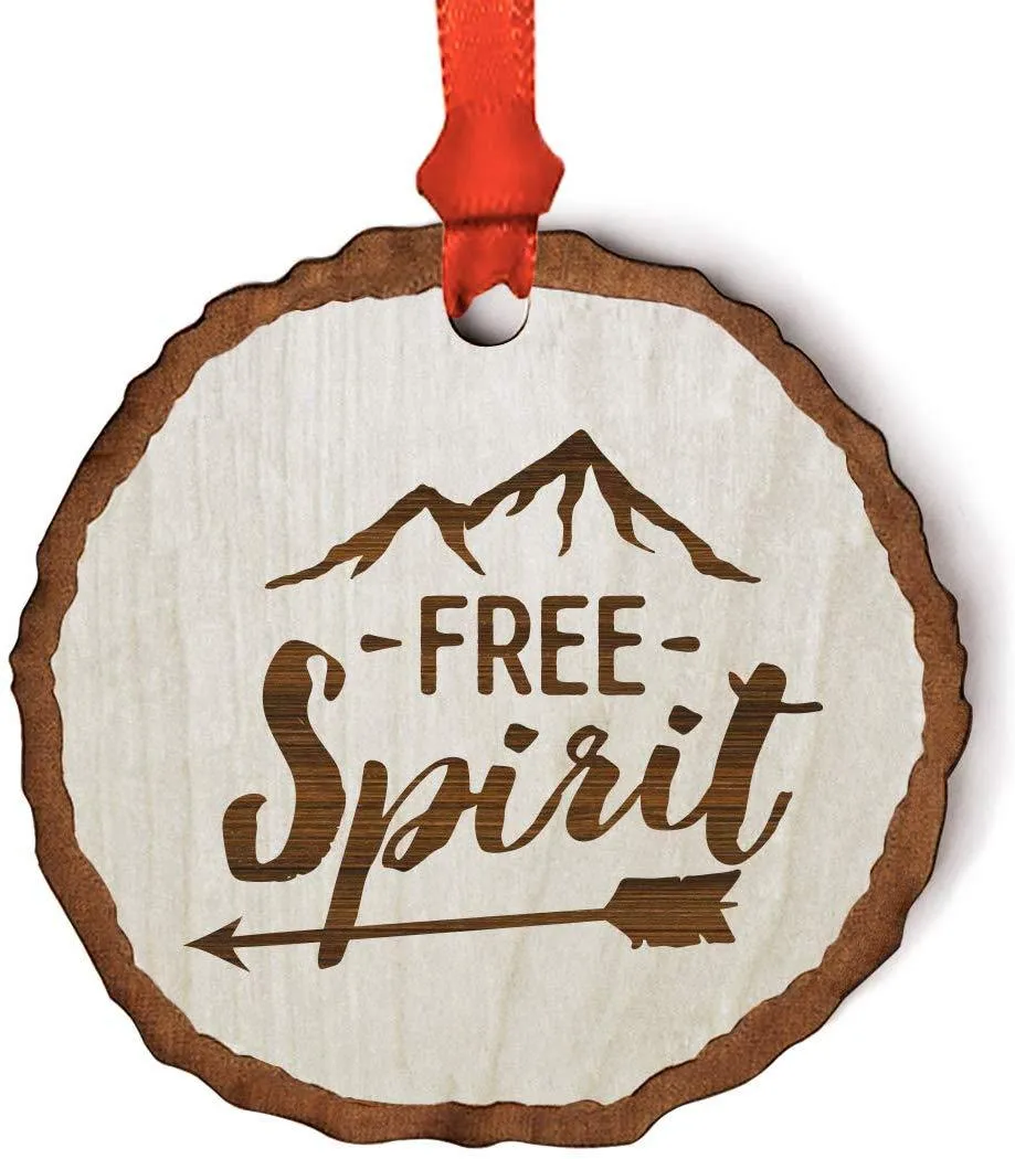 Andaz Press Real Wood Rustic Christmas Ornament, Engraved Wood Slab, Free Spirit