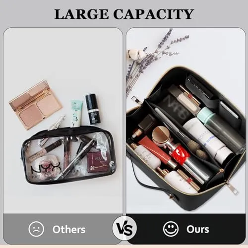 Ansook Cosmetic Bag, Travel Toiletry Bag for Women, Large Capacity Travel Makeup Organizer, Washable Make Up Bag (BLACK)