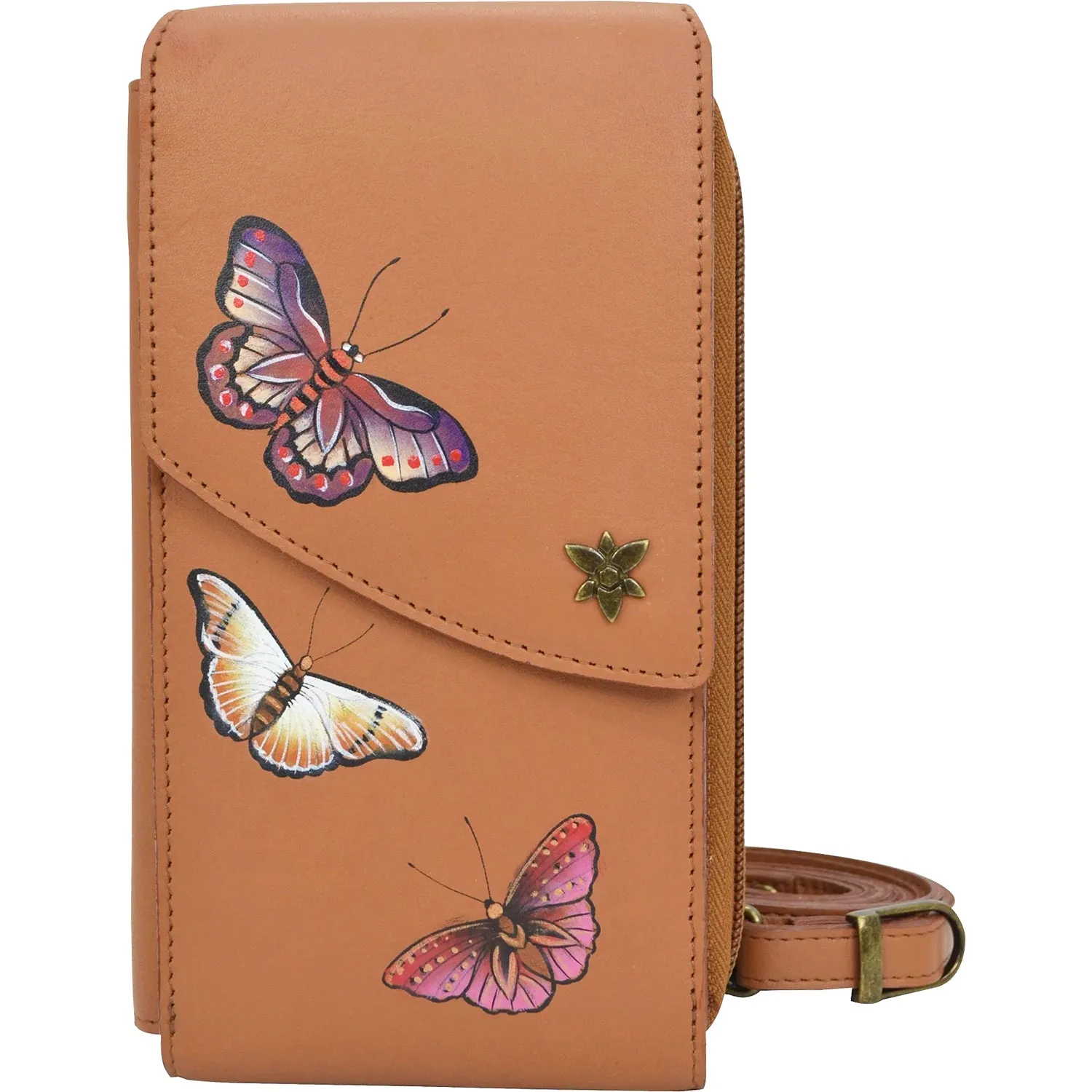 Anuschka Crossbody Phone Case Butterflies Honey Leather