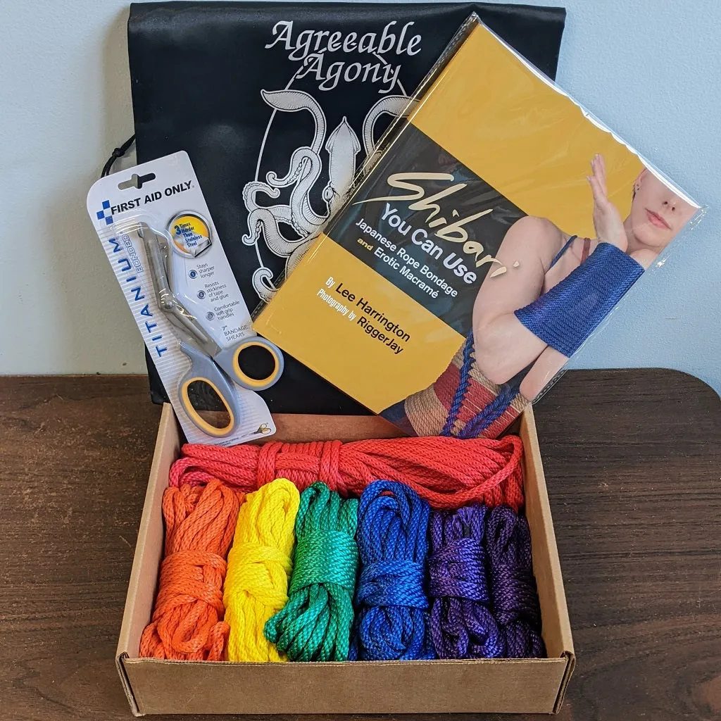 Awesome Rainbow Rope Bondage Beginners MFP Kit - Rope, Book, Shears and Bag! - 7 Bundles of Synthetic Rope- 200ft