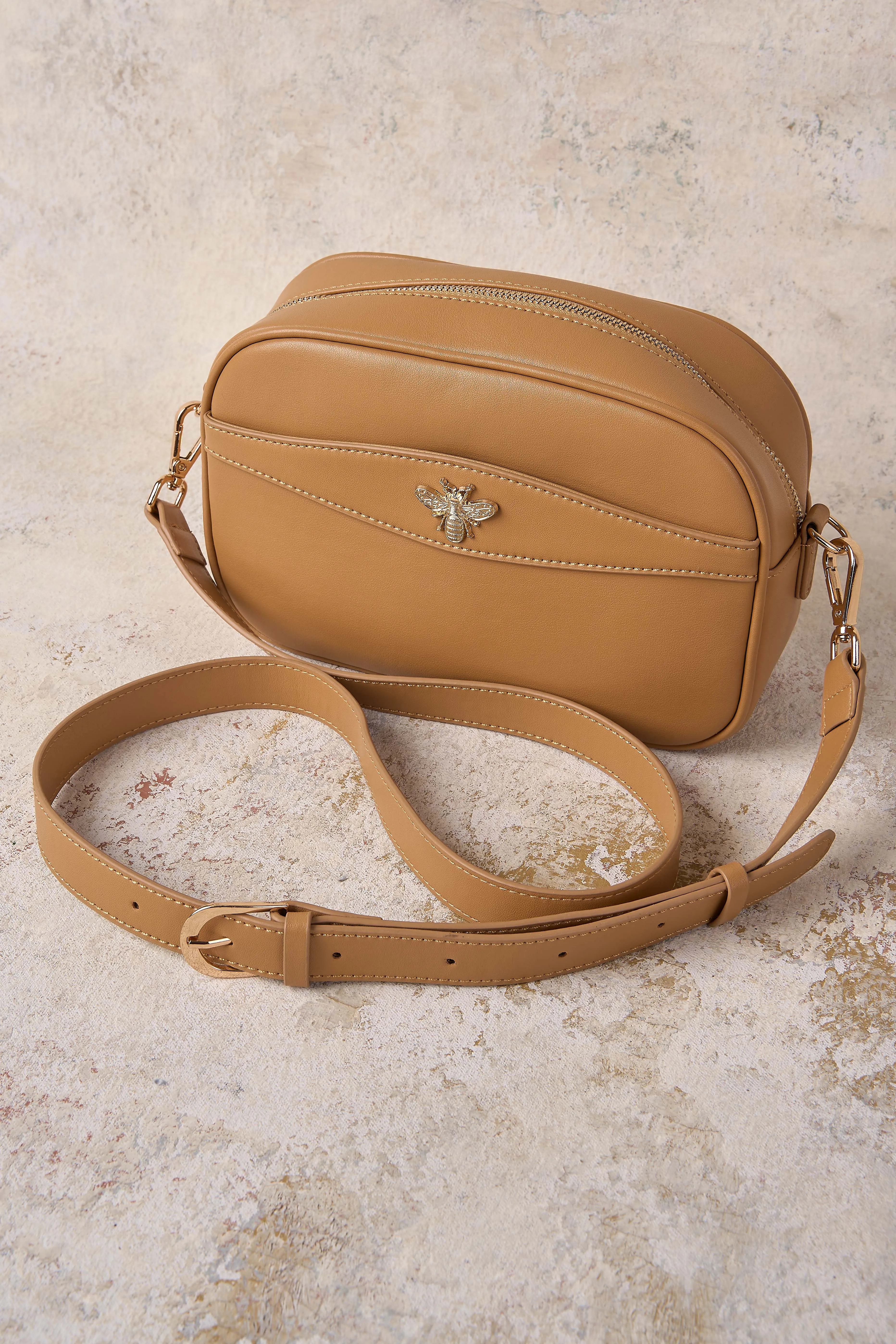 Bee Leather Camera Bag - Tan