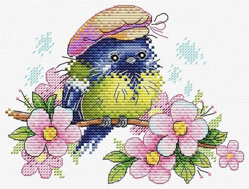 Bird with Flowers M-553 / SM-553 Counted Cross-Stitch Kit