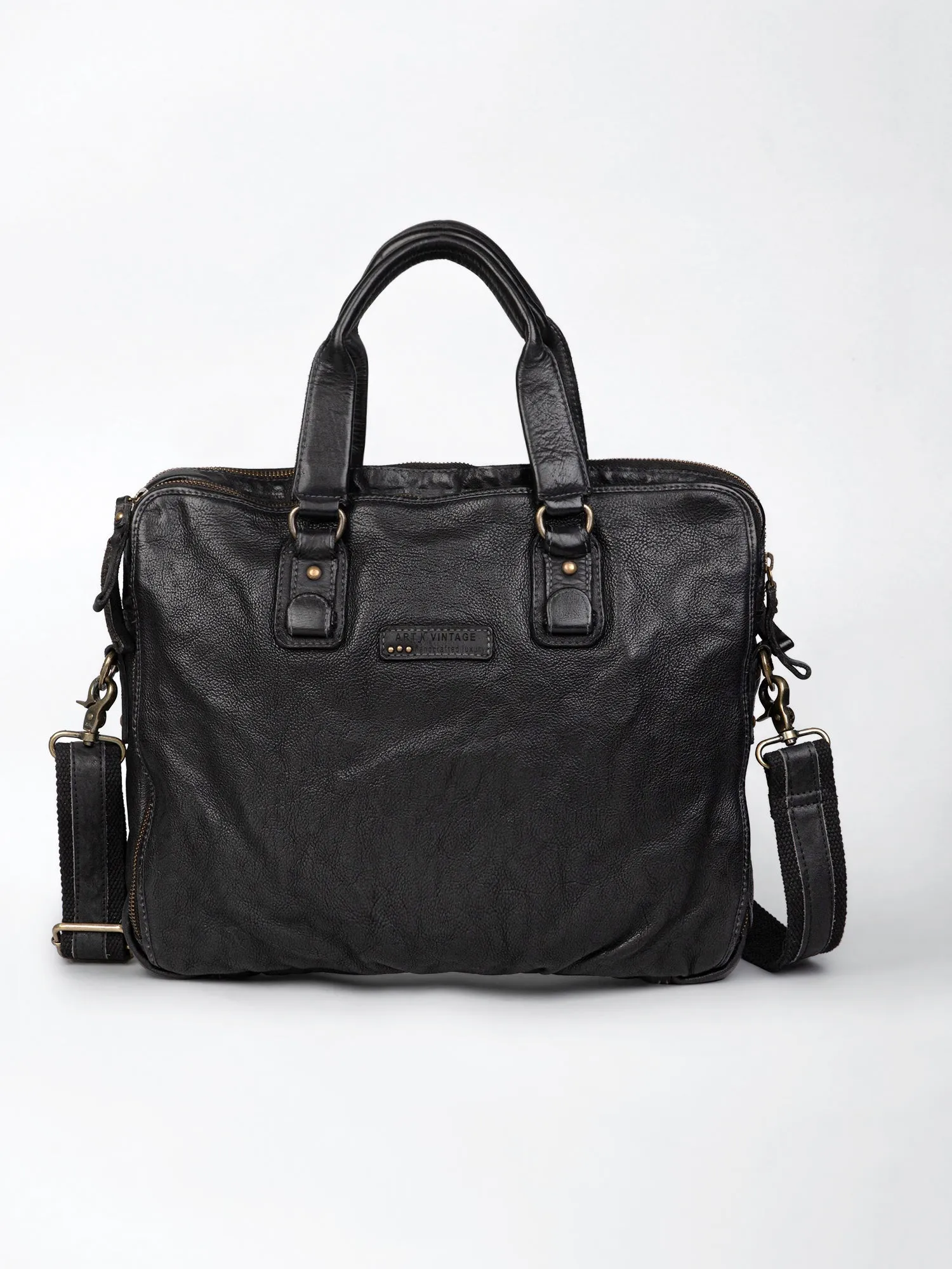 Black Leather Plain Design Laptop Bag