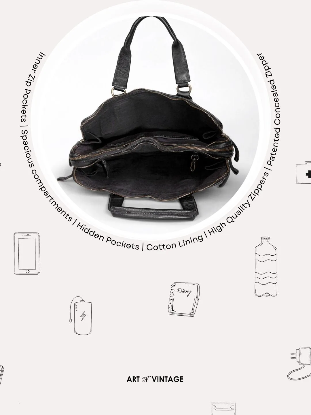 Black Leather Plain Design Laptop Bag