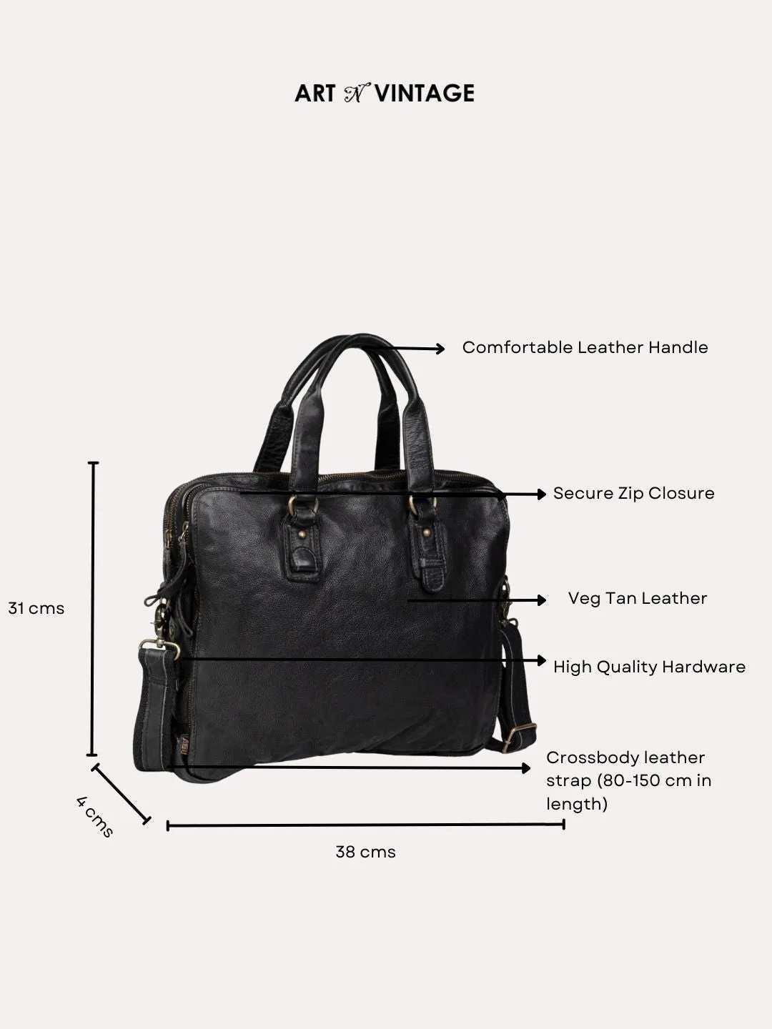 Black Leather Plain Design Laptop Bag