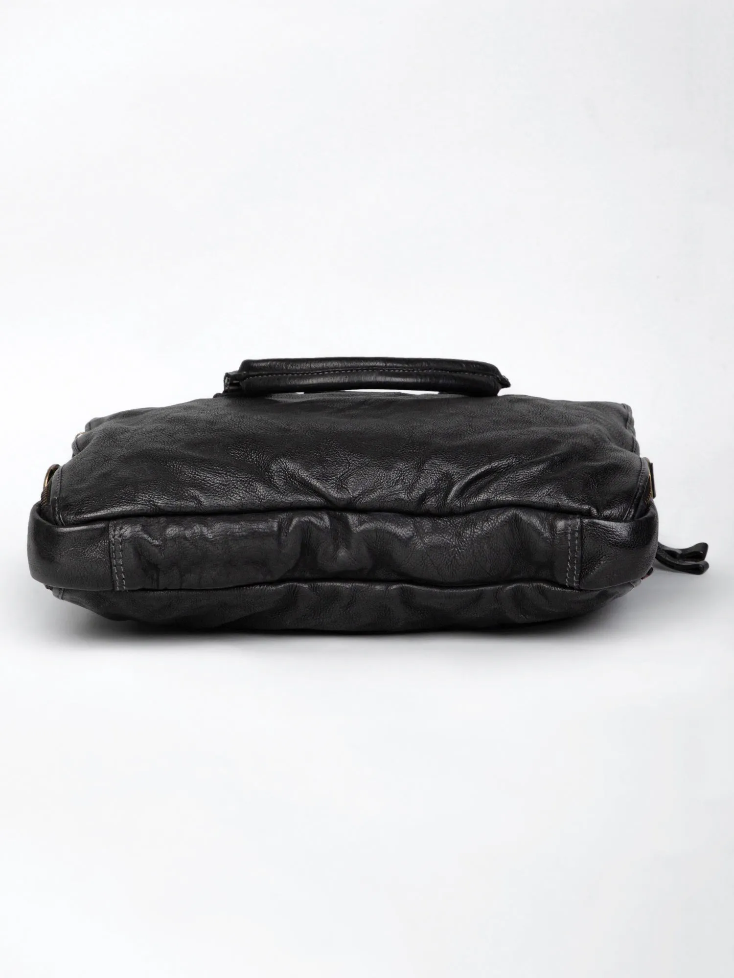 Black Leather Plain Design Laptop Bag