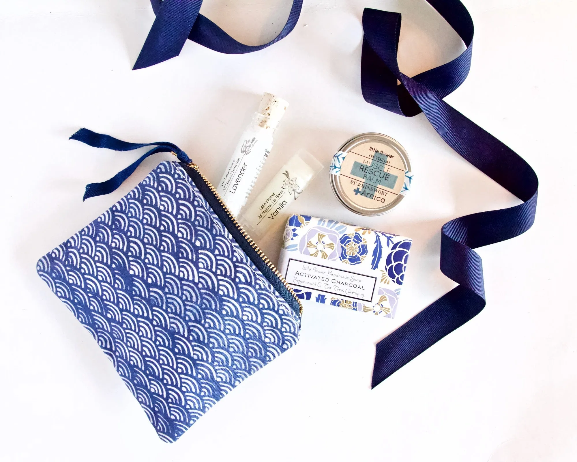 Blue Wave Canvas Cosmetic Zip Bag