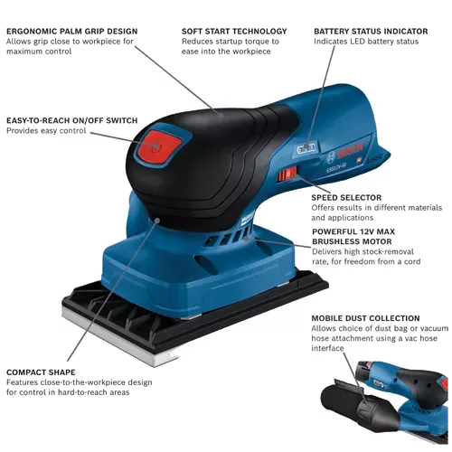 BOSCH 12V MAX Sheet Orbital Finishing Sander (Tool Only)