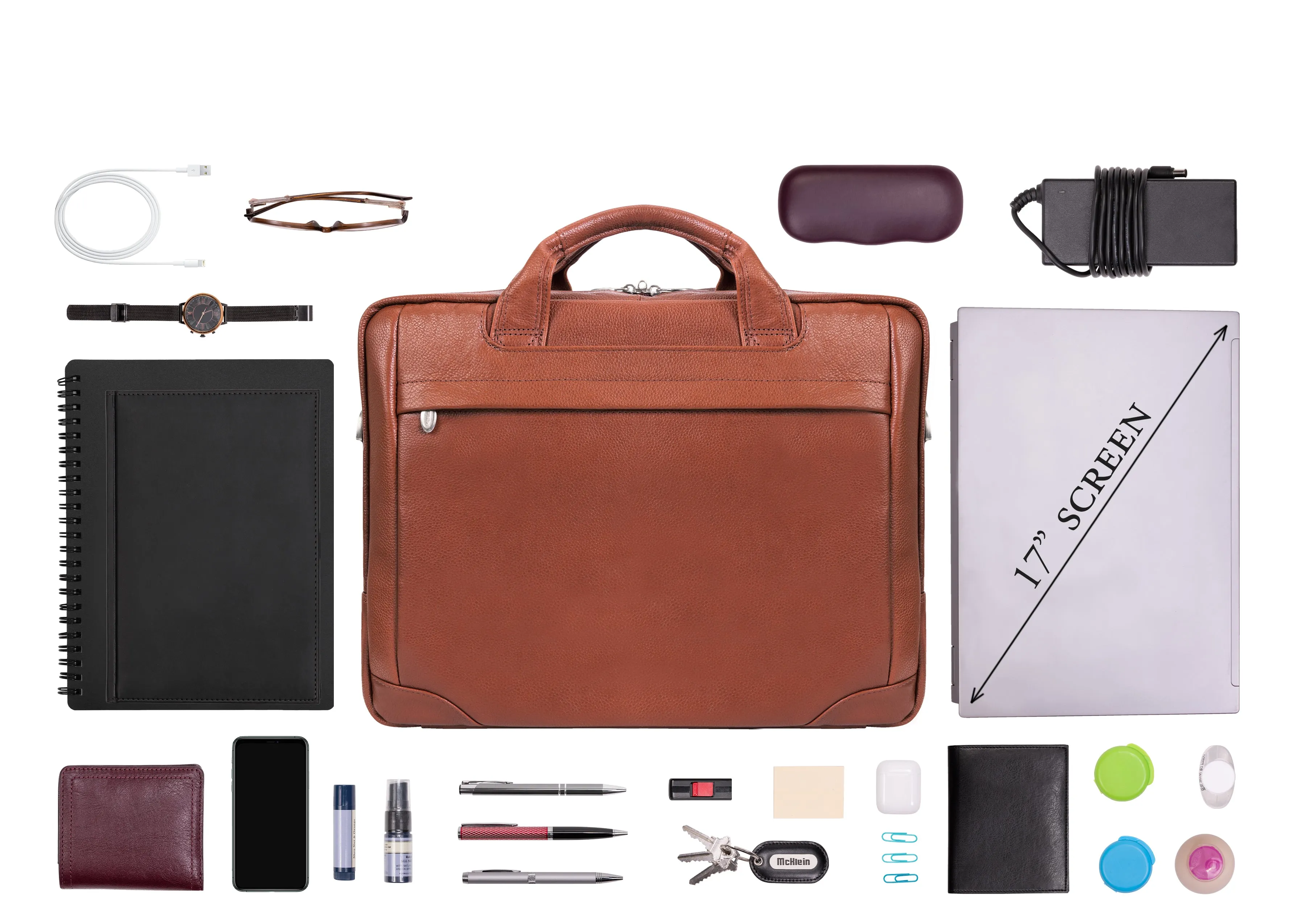 BRIDGEPORT | 17" Large Leather Laptop & Tablet Briefcase