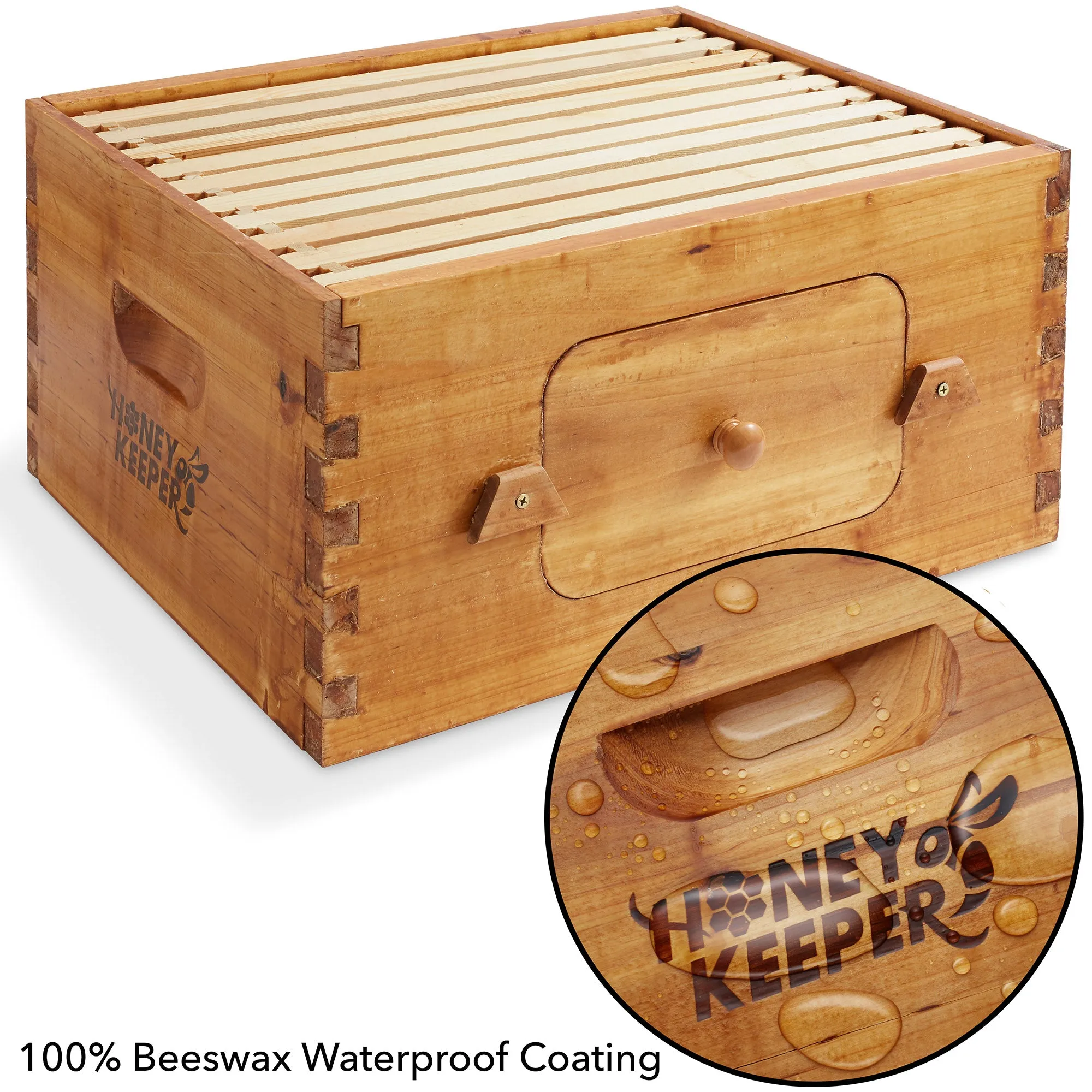 Brood Box with Window, 100% Beeswax Coated Beehive Kit