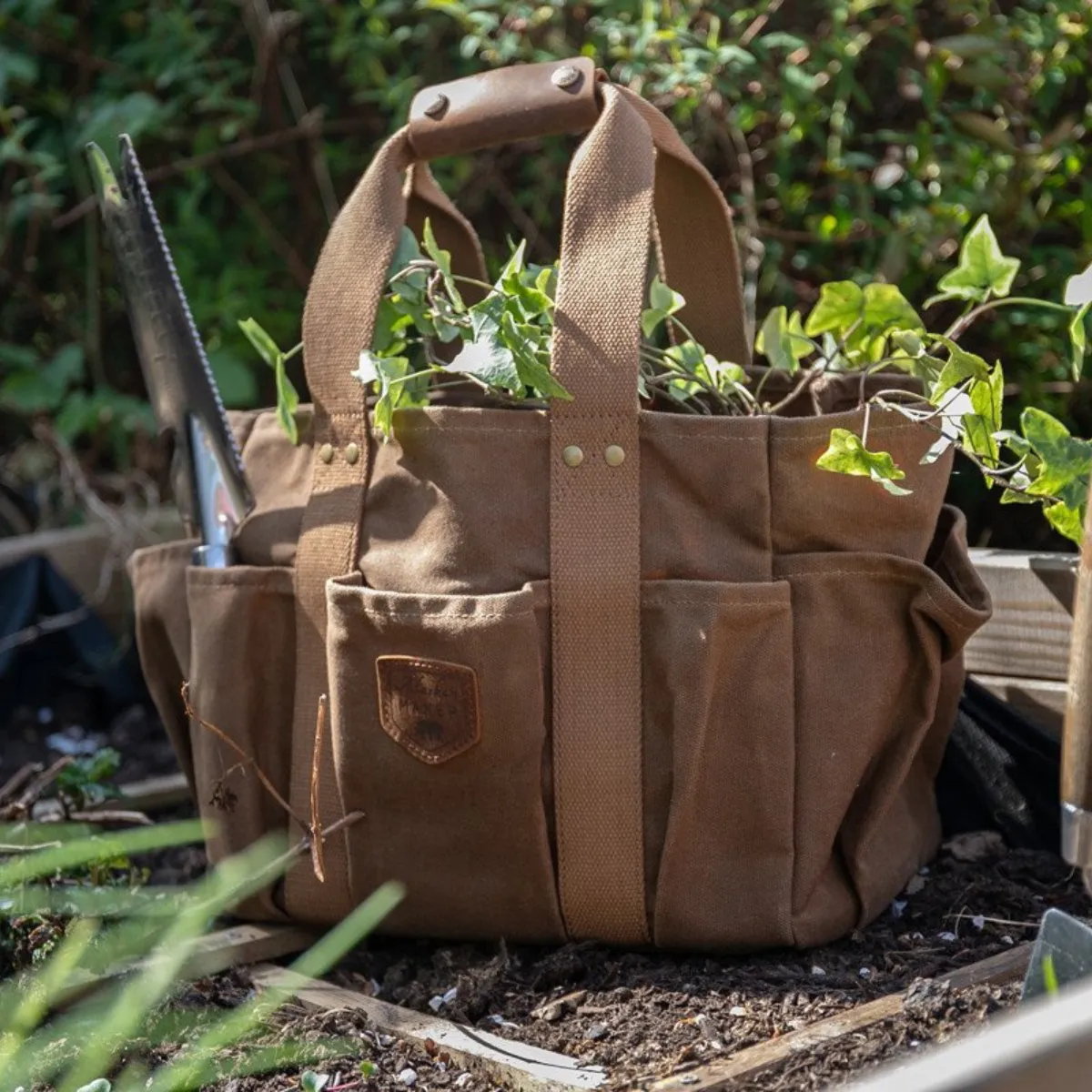 Brown Waxed Canvas Gardening Bag