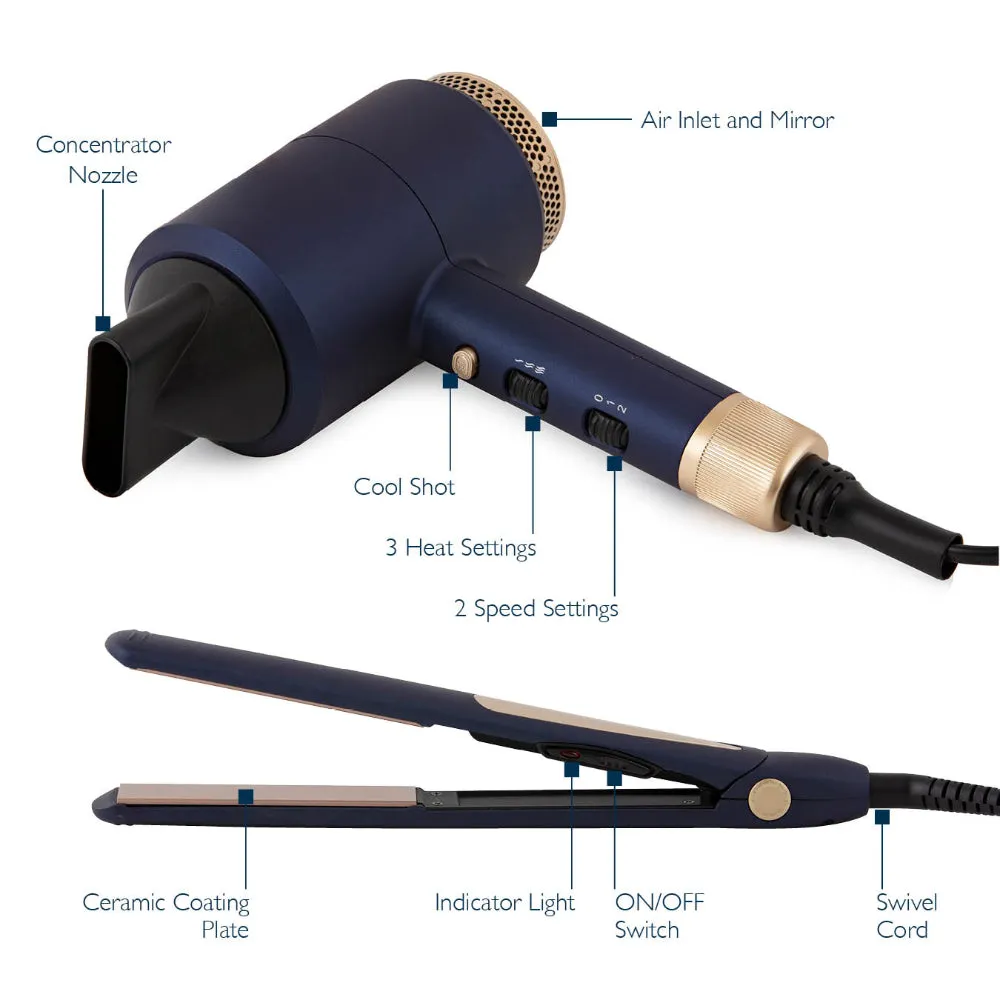 Carmen Gift Set Hair Dryer & Straightener  - Midnight Blue