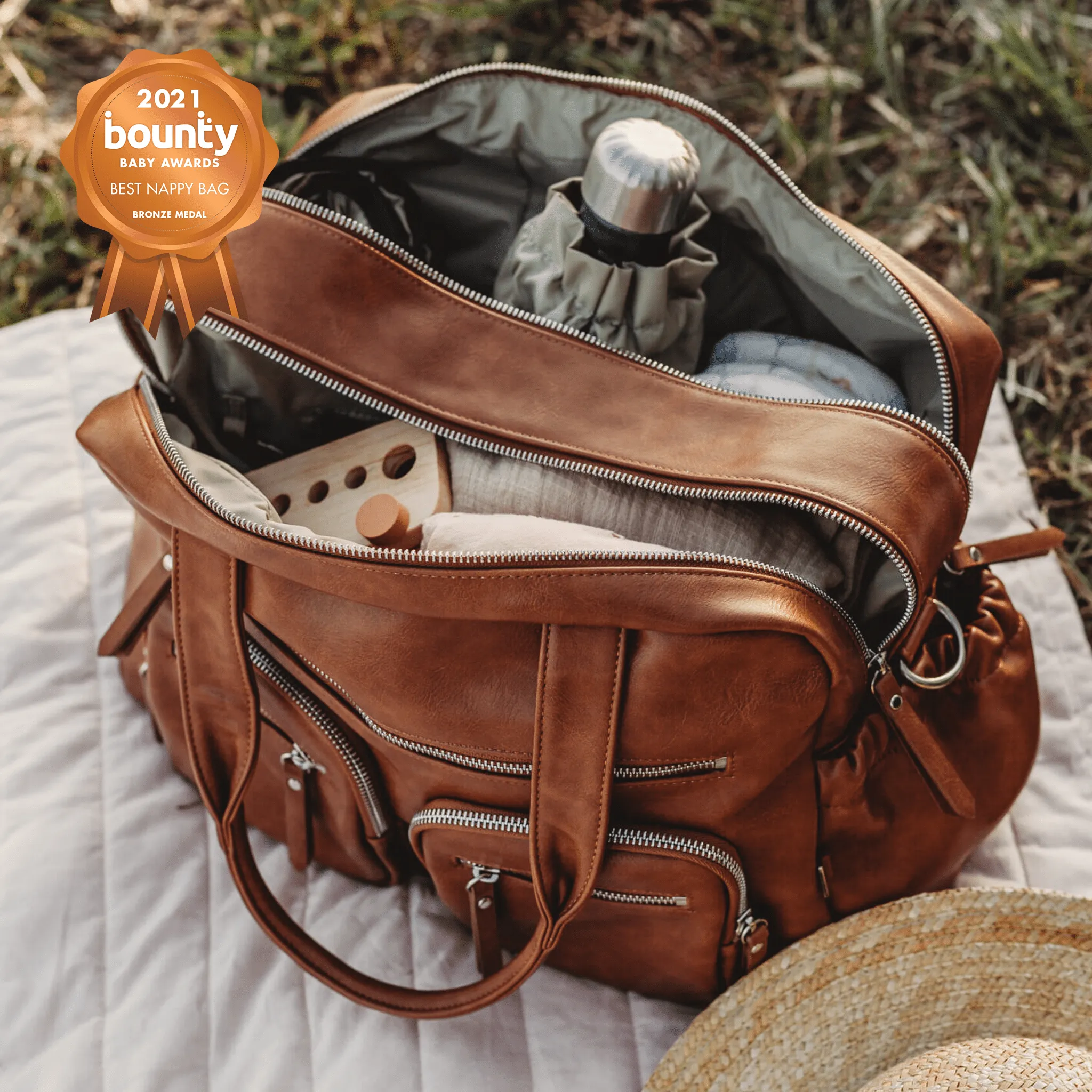 Carry All Nappy Bag - Tan Vegan Leather