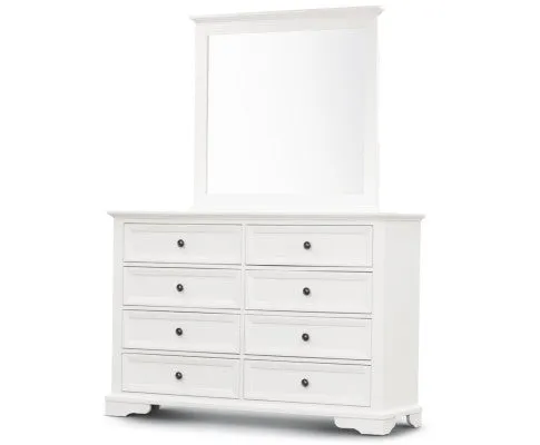 Celosia Dresser Mirror 8 Chest of Drawers Bedroom Timber Storage Cabinet - White