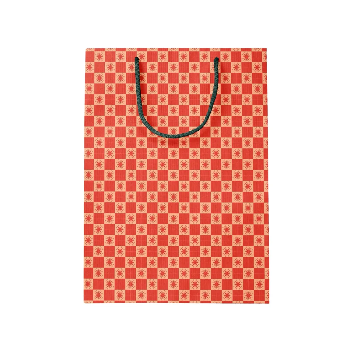 Checkered Red Star Medium Holiday Gift Bag