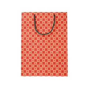 Checkered Red Star Medium Holiday Gift Bag