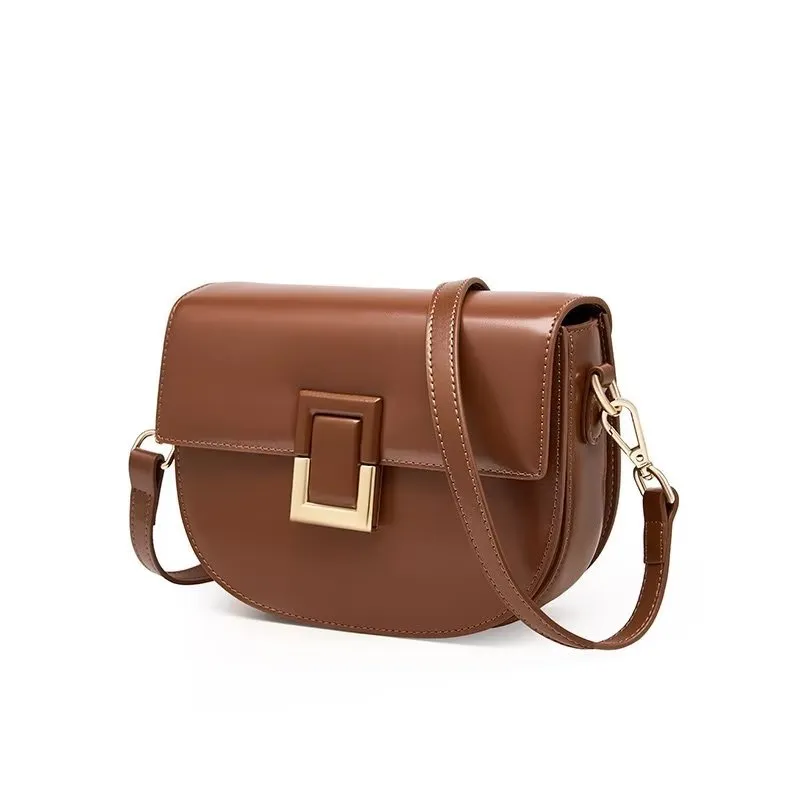 Chic Split Leather Zipper Shoulder Bag