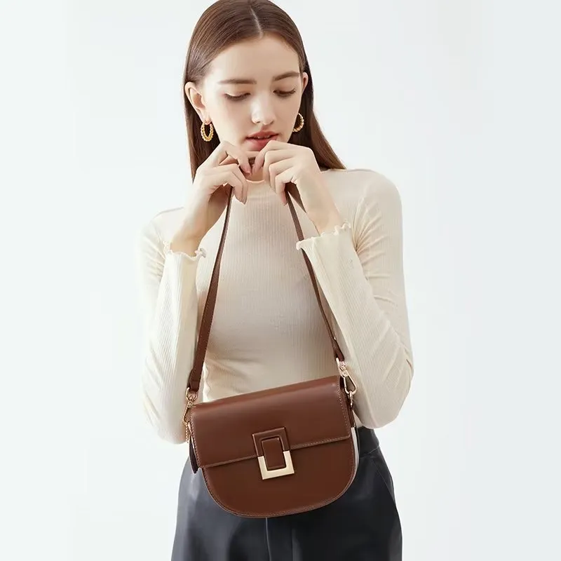 Chic Split Leather Zipper Shoulder Bag