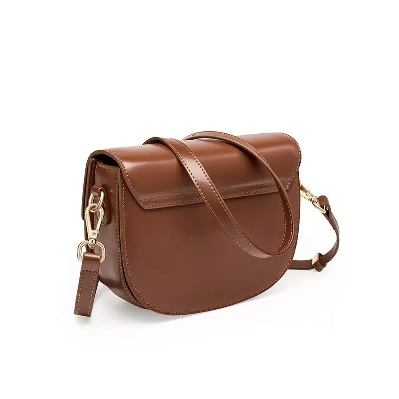 Chic Split Leather Zipper Shoulder Bag