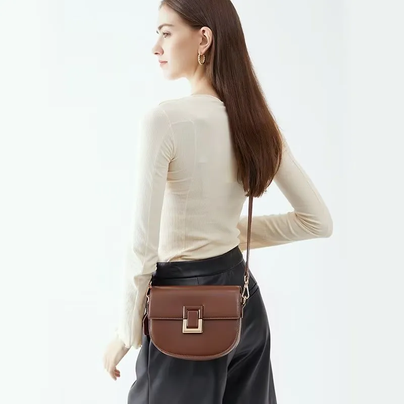 Chic Split Leather Zipper Shoulder Bag