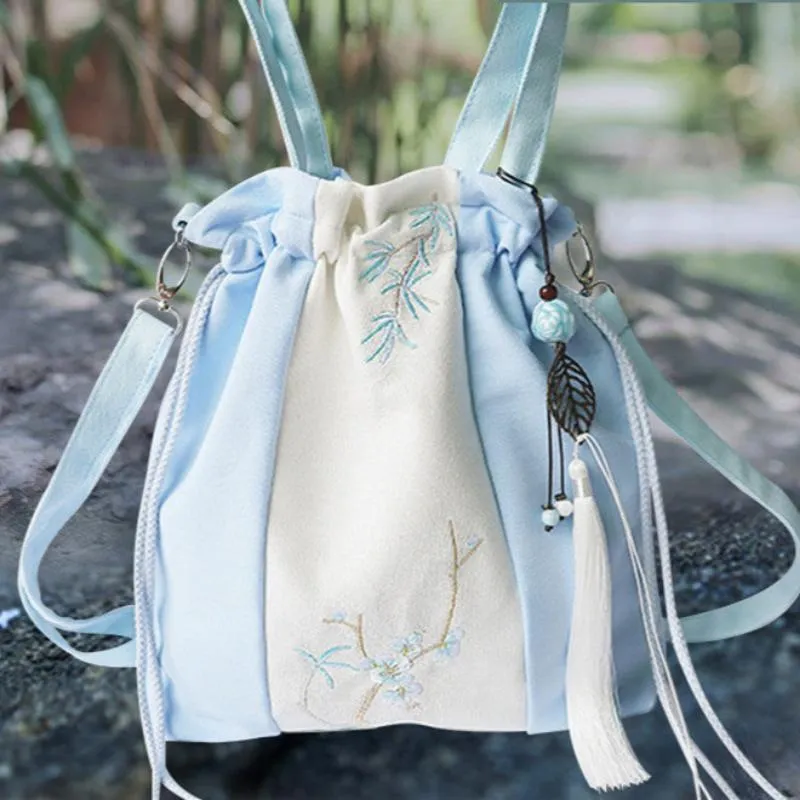 Chinese element retro style Hanfu bag female large-capacity one-shoulder messenger canvas bag cotton and linen embroidered backpack