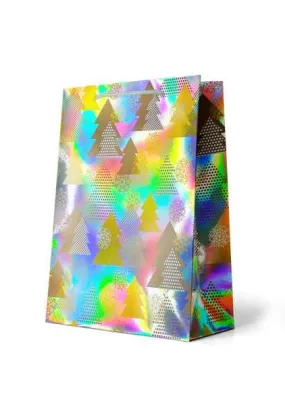 Christmas Gift Bag Large - Christmas Trees on Holographic