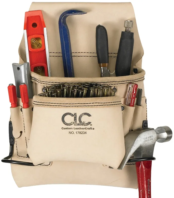 CLC Tool Works Series 178234 Nail and Tool Bag, 8-Pocket, Leather, White, 24 in W, 13 in H :EA: QUANTITY: 1