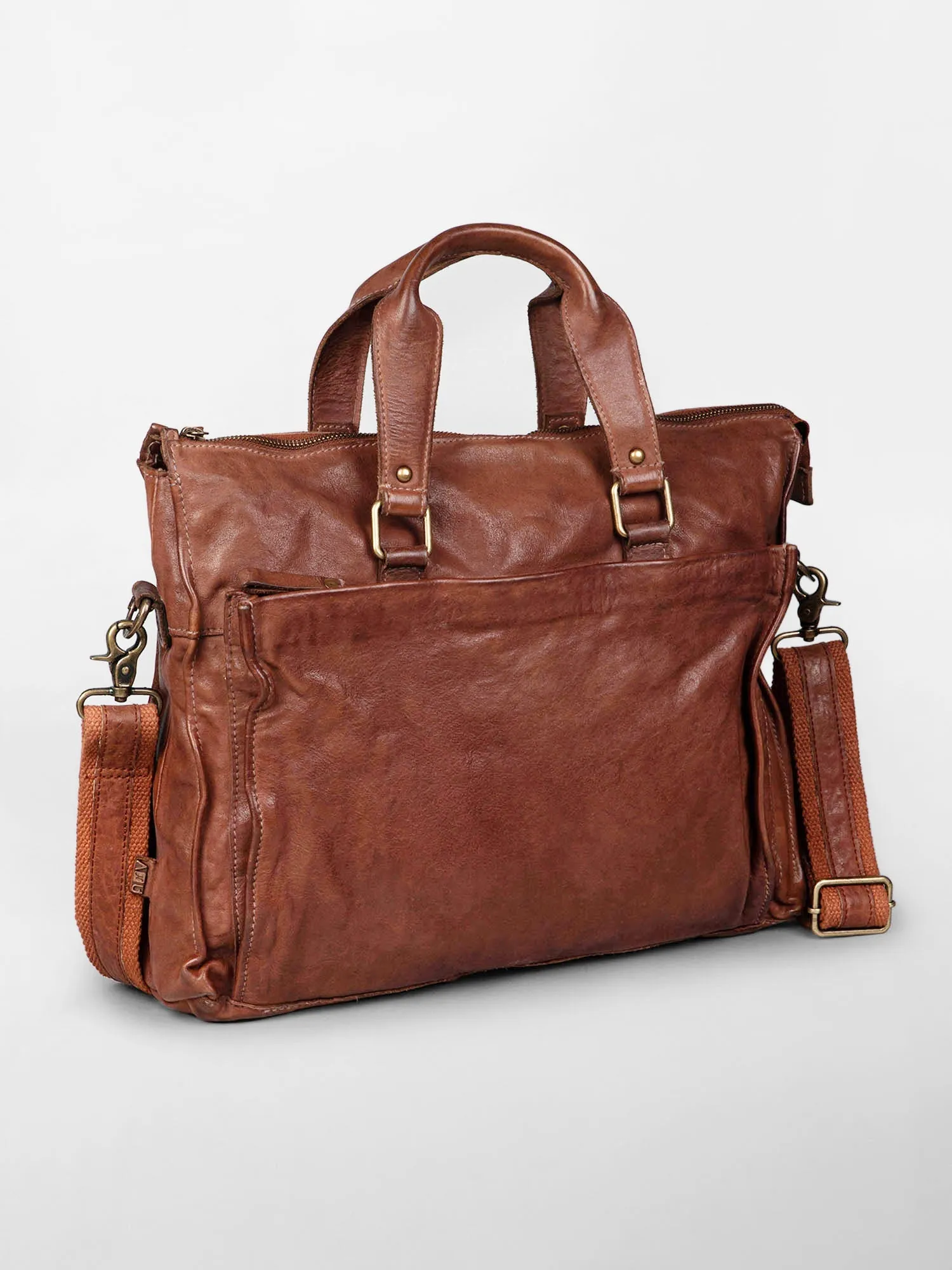 Cognac Leather Laptop Bag By Art N Vintage