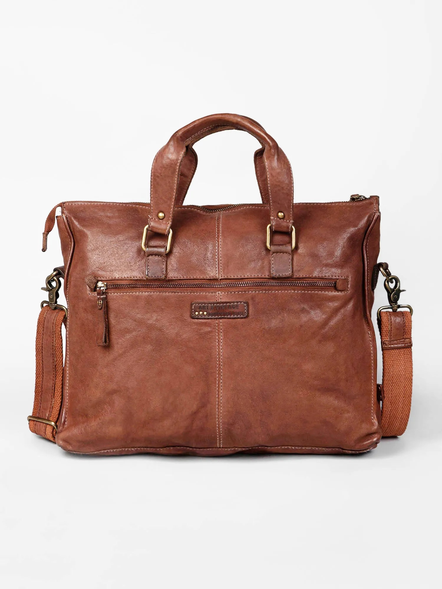 Cognac Leather Laptop Bag By Art N Vintage