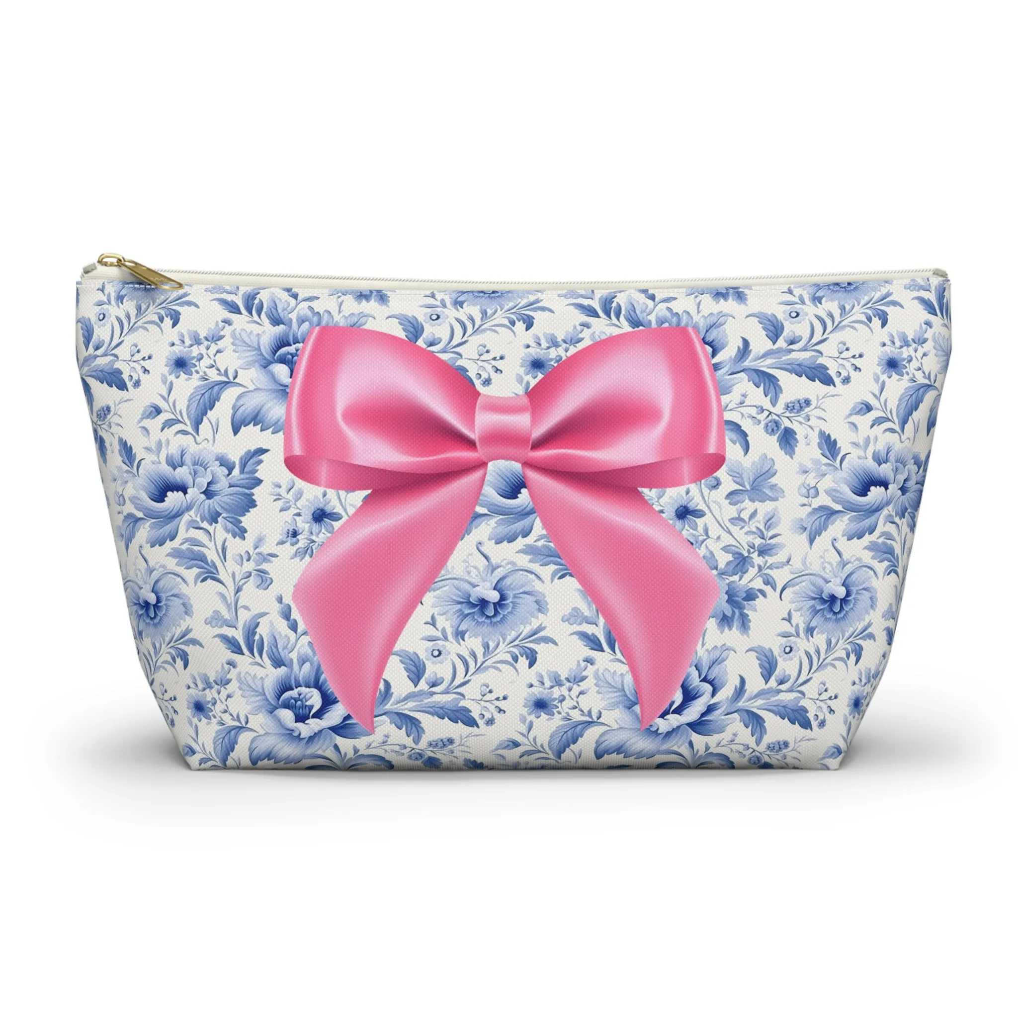 Coquette Pink Bow Monogram Makeup Bag, Blue French Toile Makeup Bag, Coquette Accessories, Pink Accessories, Pink Coquette Makeup Bag