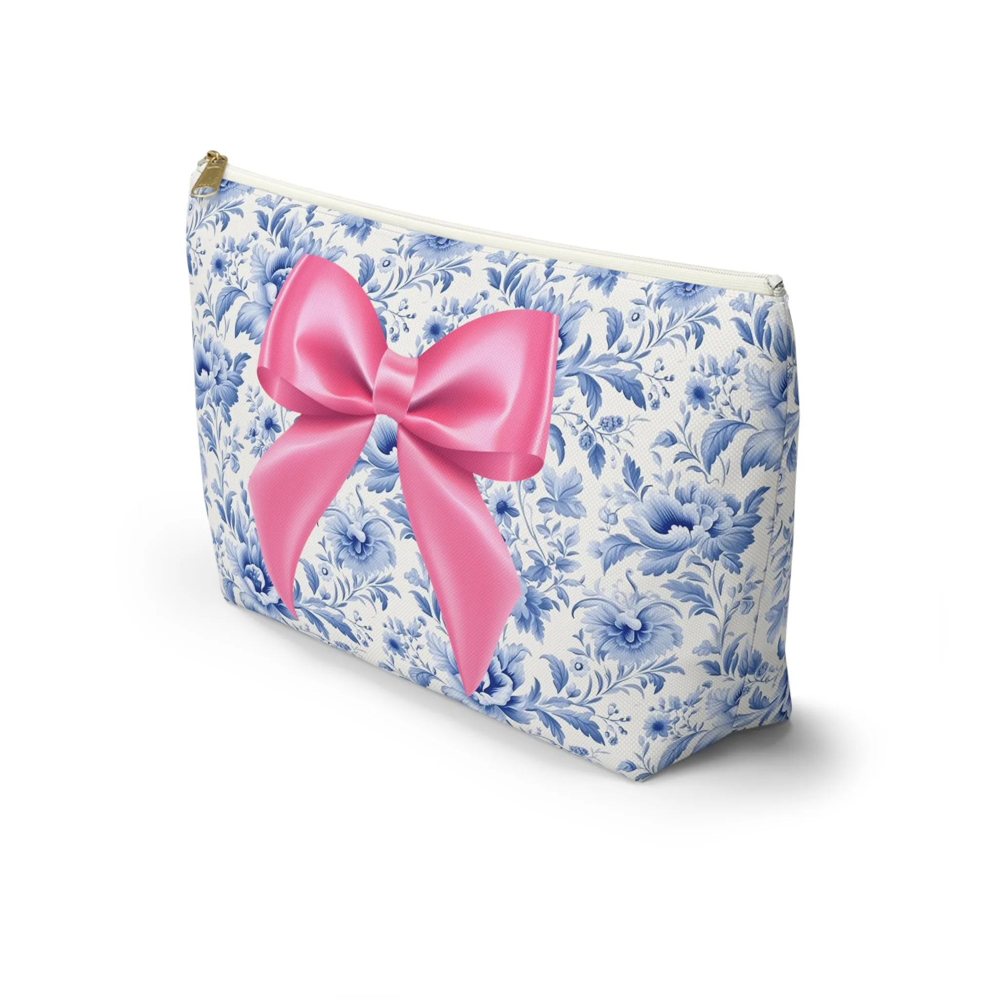 Coquette Pink Bow Monogram Makeup Bag, Blue French Toile Makeup Bag, Coquette Accessories, Pink Accessories, Pink Coquette Makeup Bag