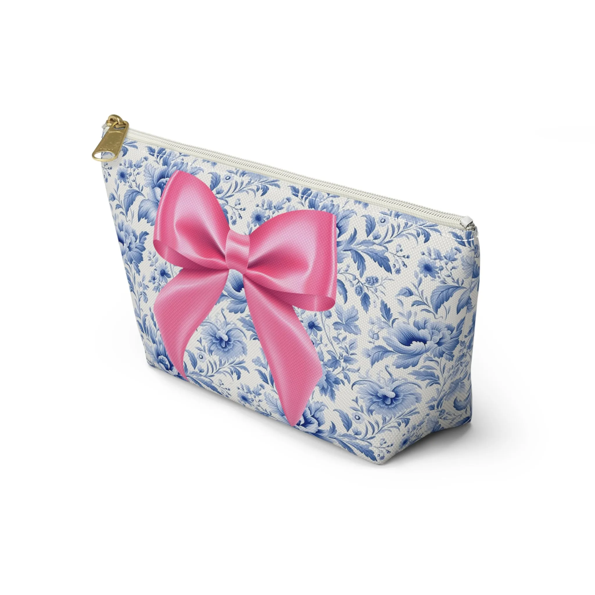 Coquette Pink Bow Monogram Makeup Bag, Blue French Toile Makeup Bag, Coquette Accessories, Pink Accessories, Pink Coquette Makeup Bag