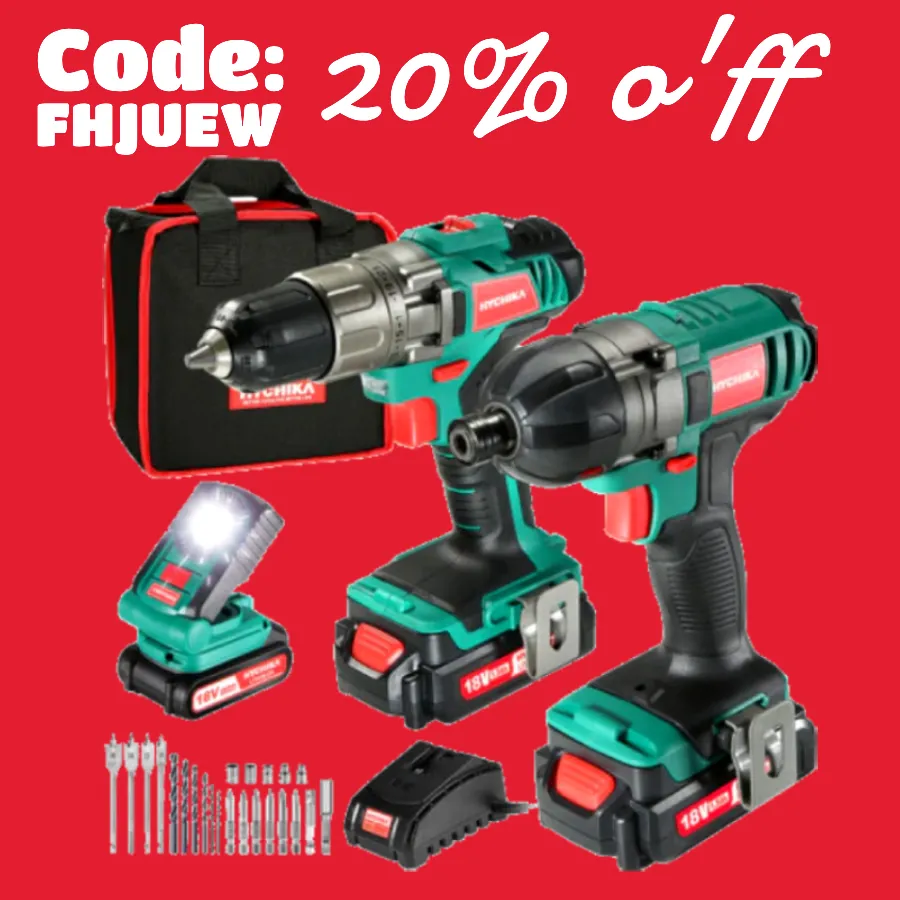 Cordless Drill Driver 1500RPM and Impact Driver 2200RPM Combo Sets US 20V/ EU 18V