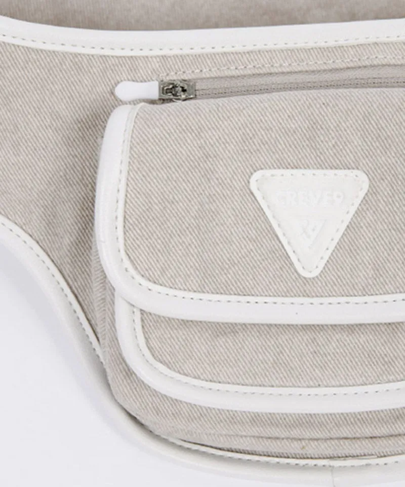 CREVE NINE: Diagonal Pocket Canvas Hip Bag Belt Bag - Beige