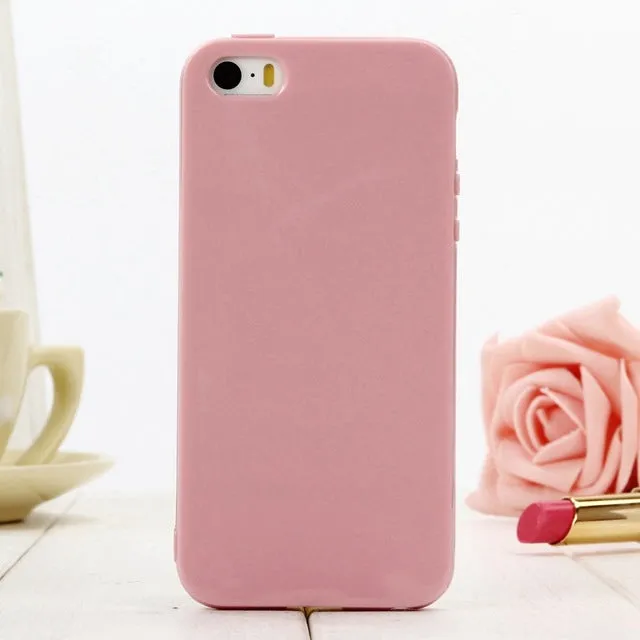 Cute Solid Candy Color TPU Rubber Case for iPhone 5 5S SE 6 6S Plus 7 7 Plus Silicone Soft Back Cover Case