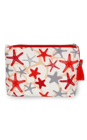 EAB0198 Coral Starfish Print Tassel Cosmetic Pouch Bag