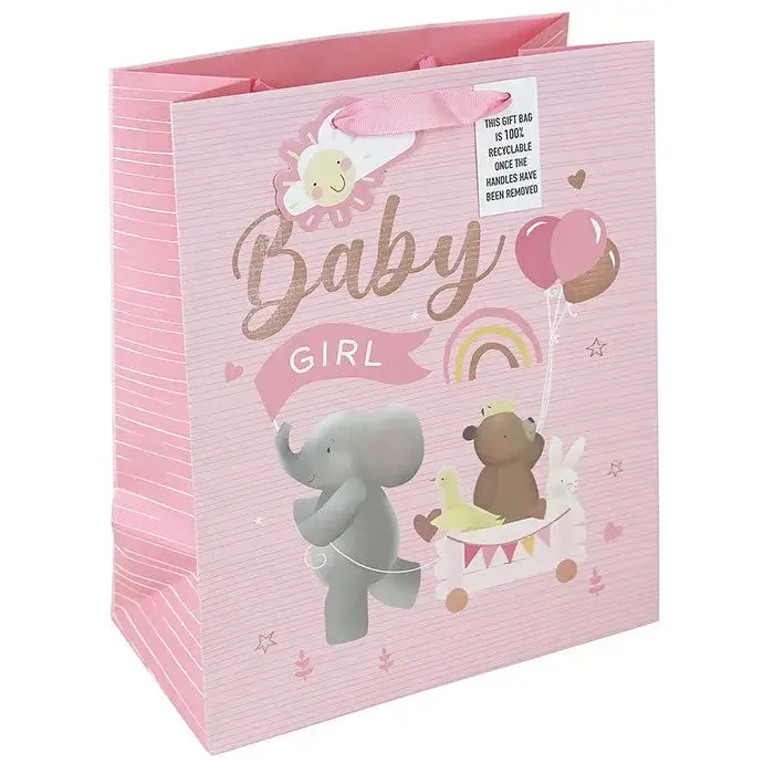 Elephant Baby Girl Gift Bag Pink - Various Sizes Available