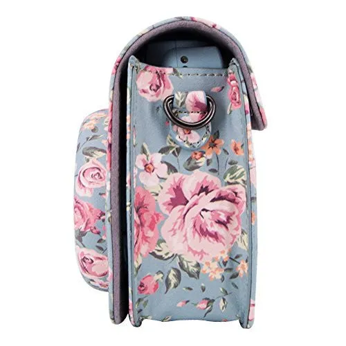 Elvam Vintage Flower Floral PU Leather Fujifilm Instax Mini 8 / Mini 8  Instant Film Camera Case Bag w/ a Removable Bag Strap