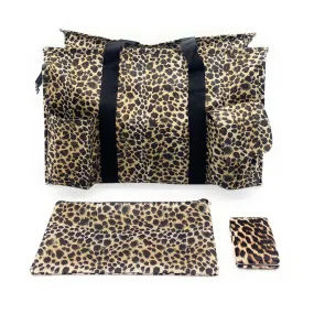 Empire Cove Womens 3 Piece Gift Set Leopard Tote Bag Cosmetic Bag Pouch Mirror