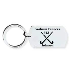 Engraved Field Hockey Dog Tag Keychain