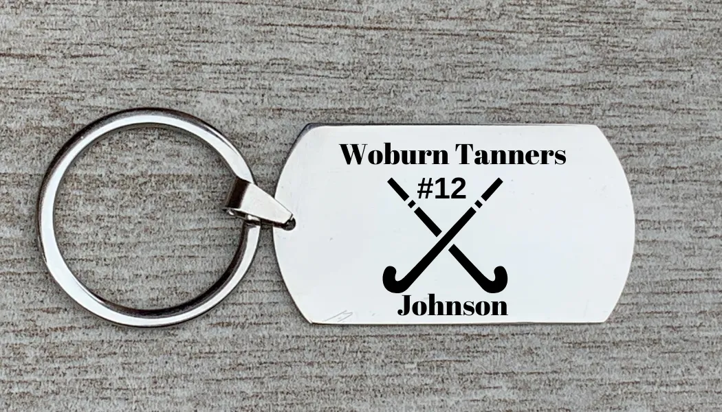 Engraved Field Hockey Dog Tag Keychain