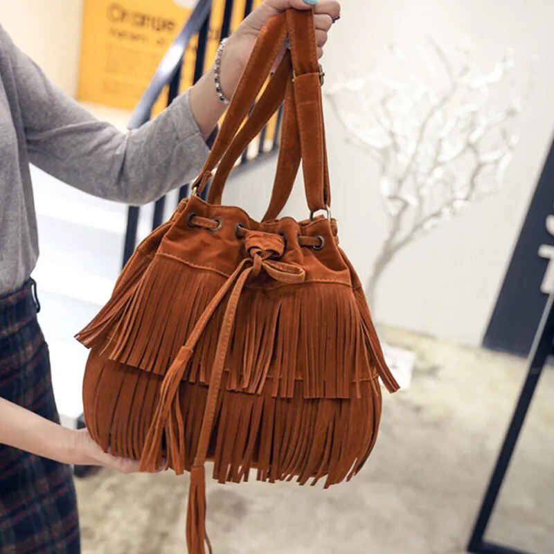 Faux Suede Fringed Bag